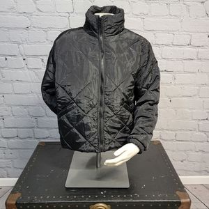 Hujion Woman's Black Cropped Diamond Quilted Puffer Jacket with Pockets